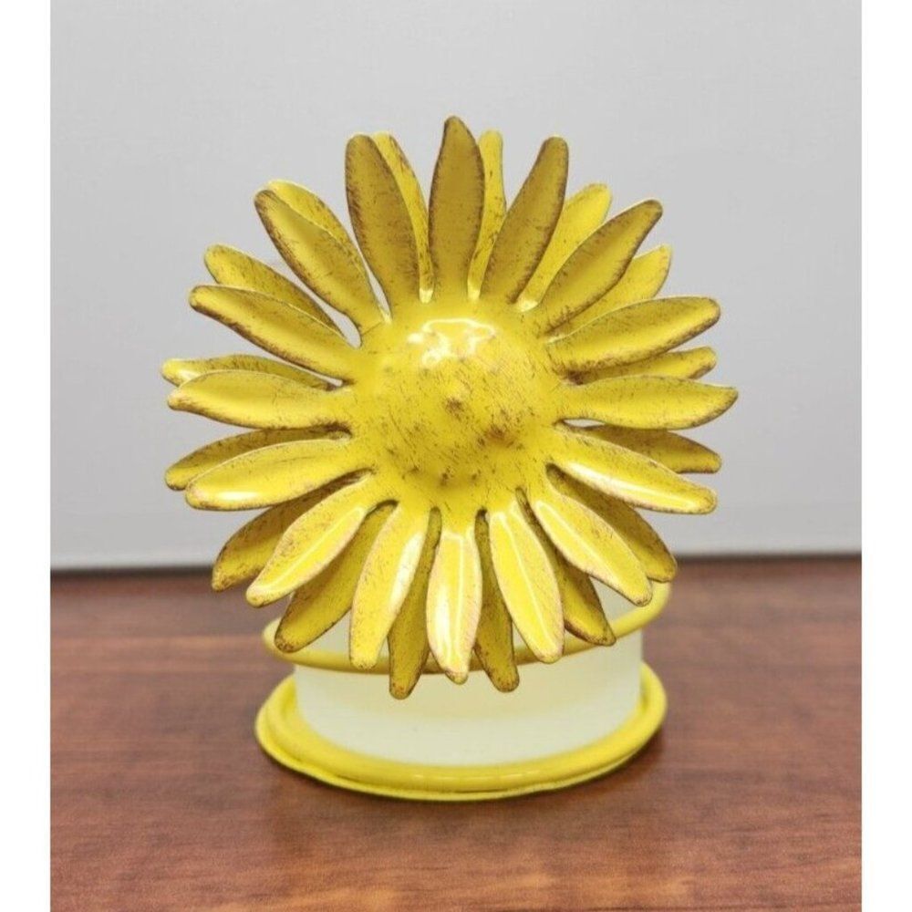 Daisy Tealight Candle Holder Daisies Yellow Frosted Glass Holder Votive 4" Tall
